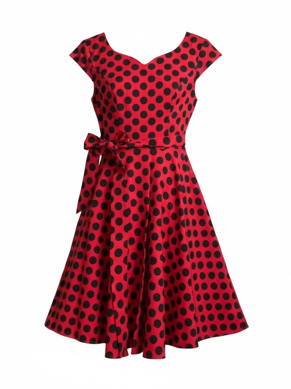 1950s Vintage Red Polka Dot Midi Dress with Self-Tie Waist - Picture 2 of 2